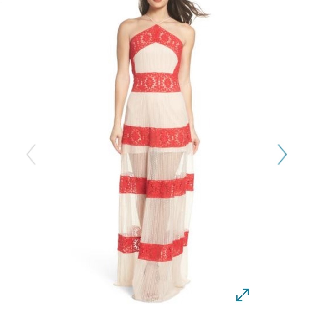 Nude with red Lace maxi dress